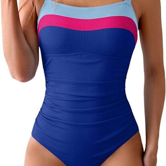 Aidonger Women's Ribbed One Piece Swimsuits Color Block Tummy Control Size M - Picture 4 of 6